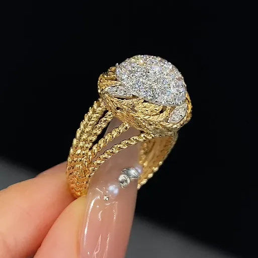 18K Gold Lab Grown Diamond Vintage Bouquet Ring