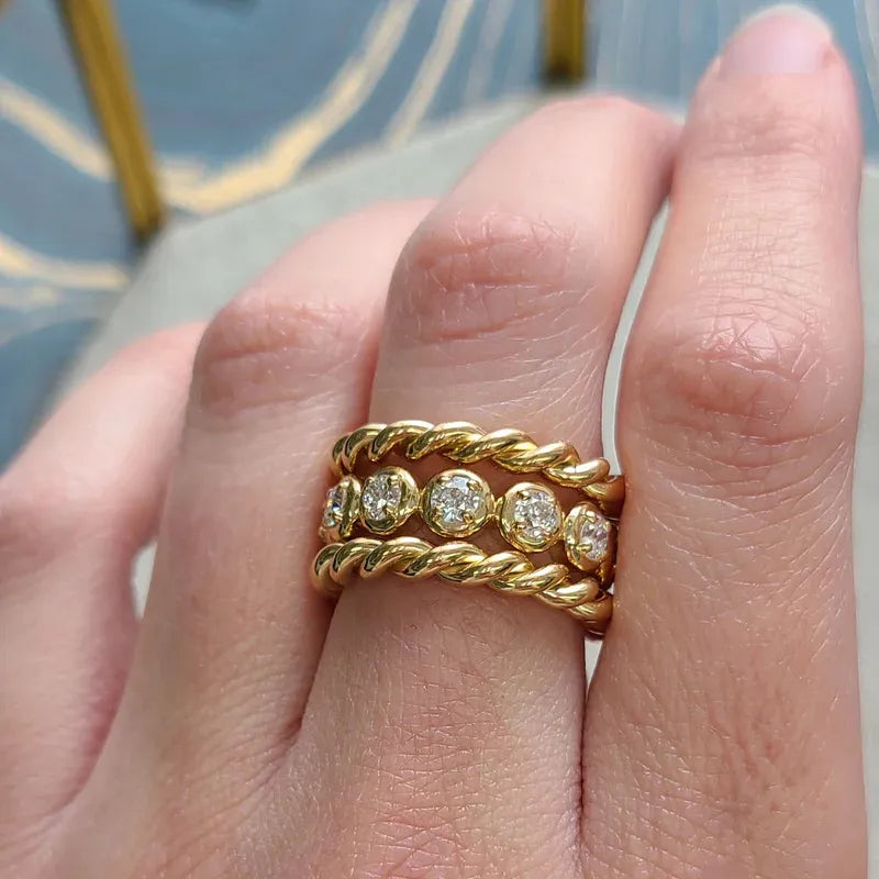 0.1CT Full Pave Bezel Set Moissanite Stackable Band Ring | 18K Gold Plated S925 Sterling Silver