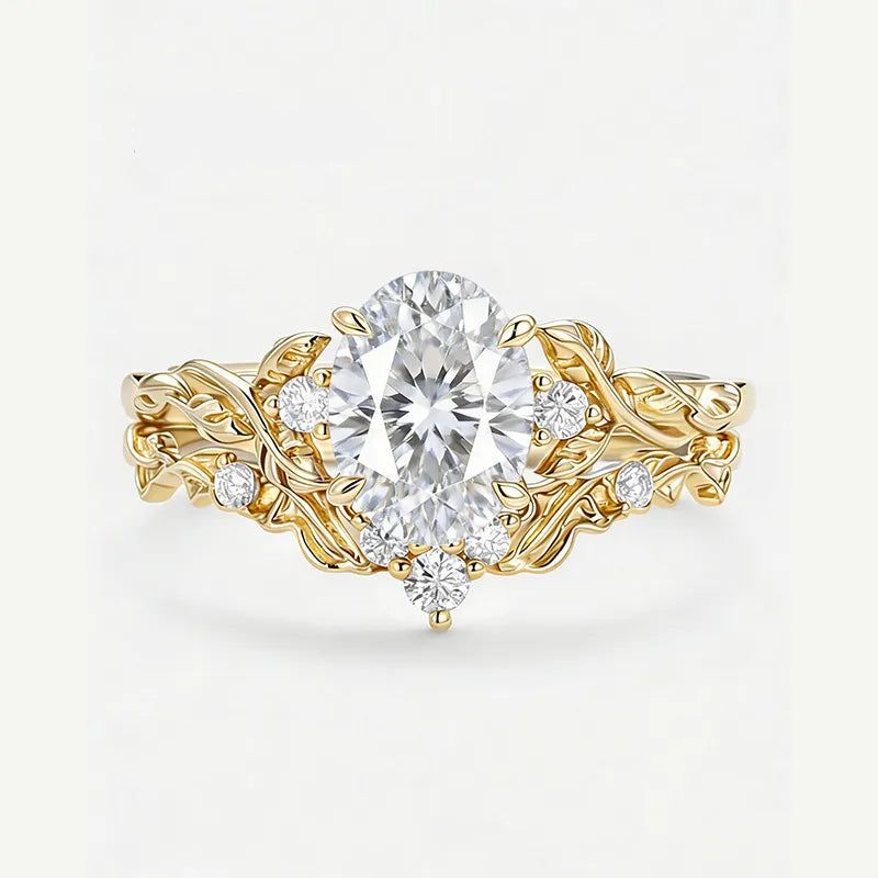Garden Series - 1.5CT Oval Cut Moissanite Stackable Bridal Ring Set