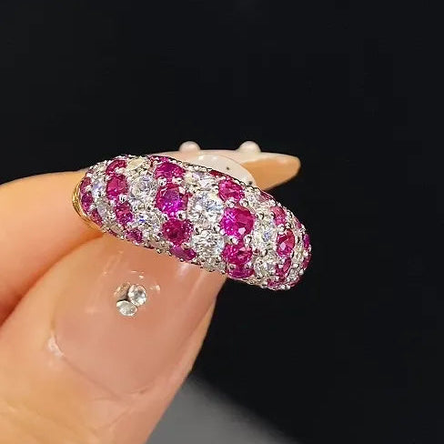 18K Gold Ring With Lab Grown White Diamond & Lab Created Ruby