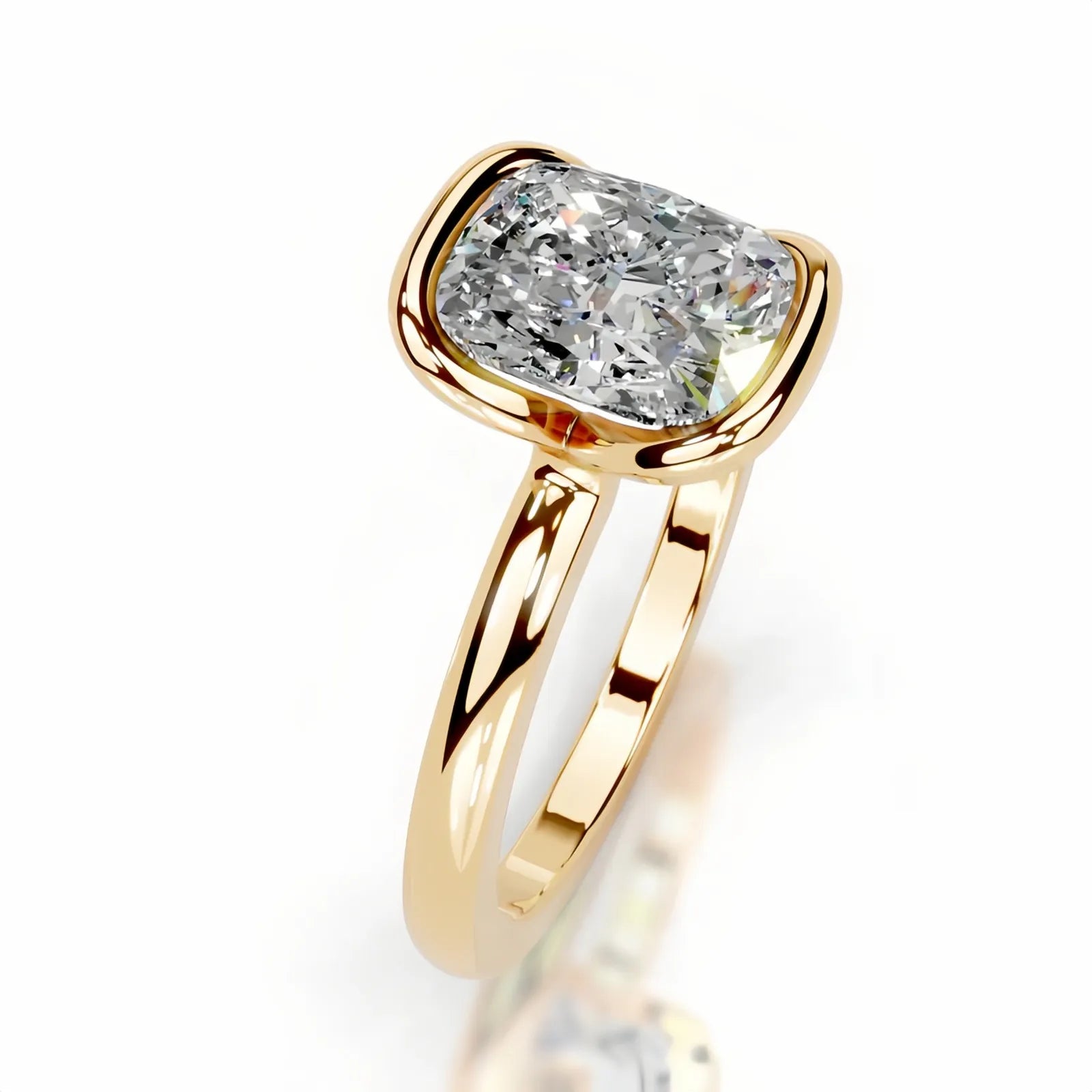 18K Gold Plated S925 Silver Half Bezel D Color 2CT Moissanite Wedding Ring