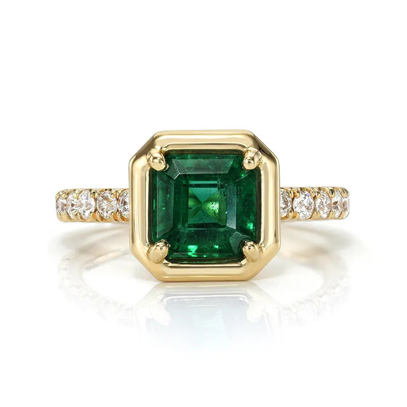Luxury Lab Grown Emerald & Blue Sapphire Color Gemstone Ring| 18K Gold Plated S925 Sterling Silver