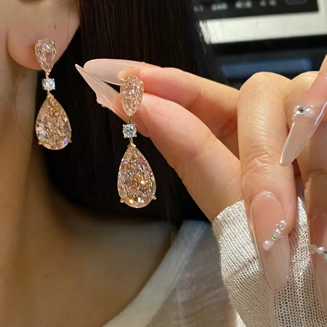 18K Gold Lab Pink Diamond Double Pear Earrings Fancy Intense Pink VS1/VS2
