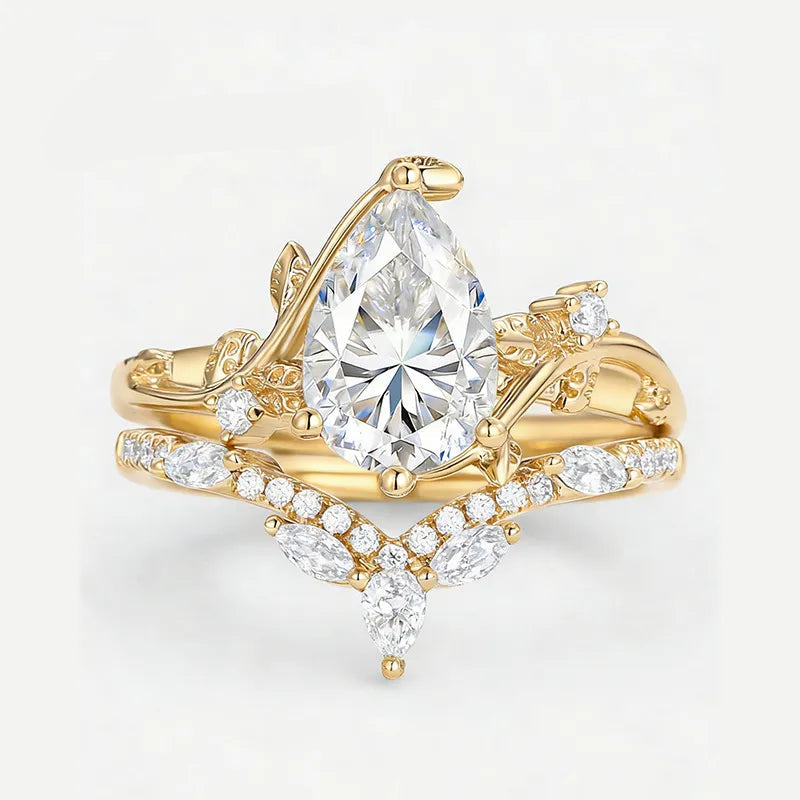 Garden Series - 1CT Pear Cut Moissanite Stackable Bridal Ring Set