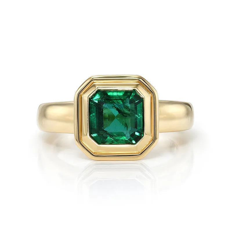 Luxury Lab Grown Emerald & Blue Sapphire Color Gemstone Ring| 18K Gold Plated S925 Sterling Silver