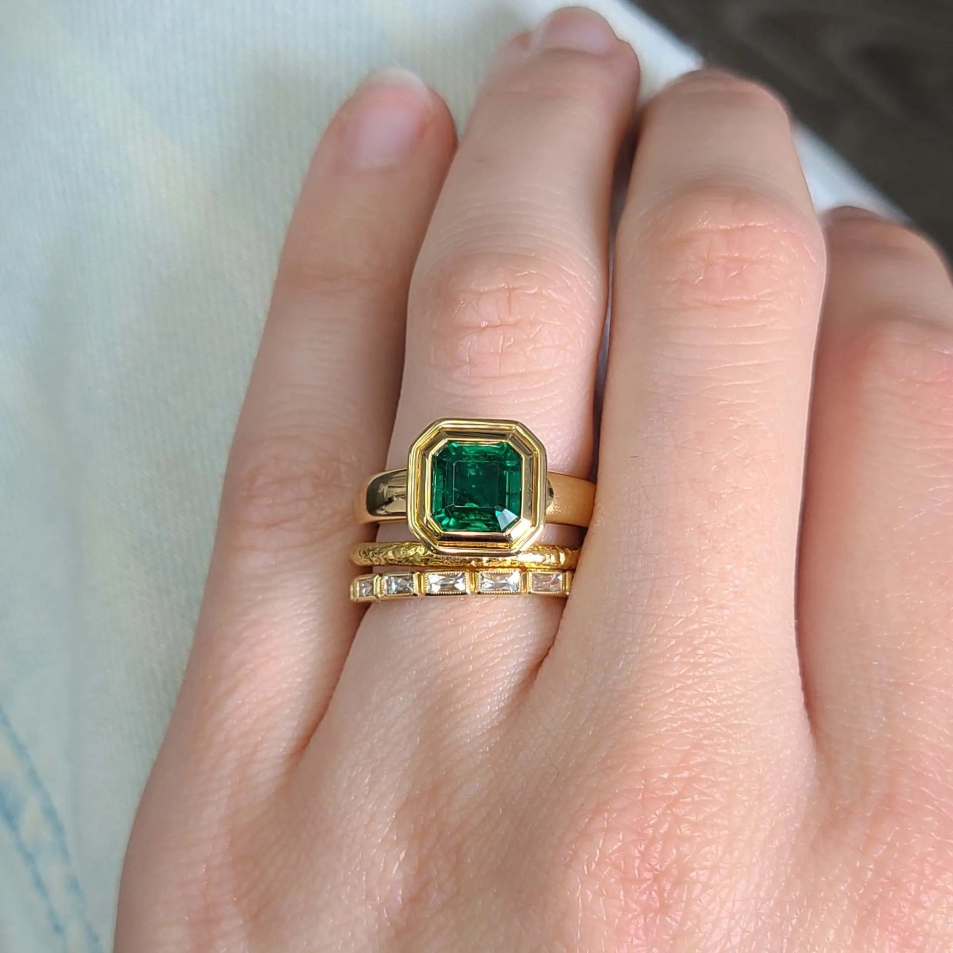 Luxury Lab Grown Emerald & Blue Sapphire Color Gemstone Ring| 18K Gold Plated S925 Sterling Silver
