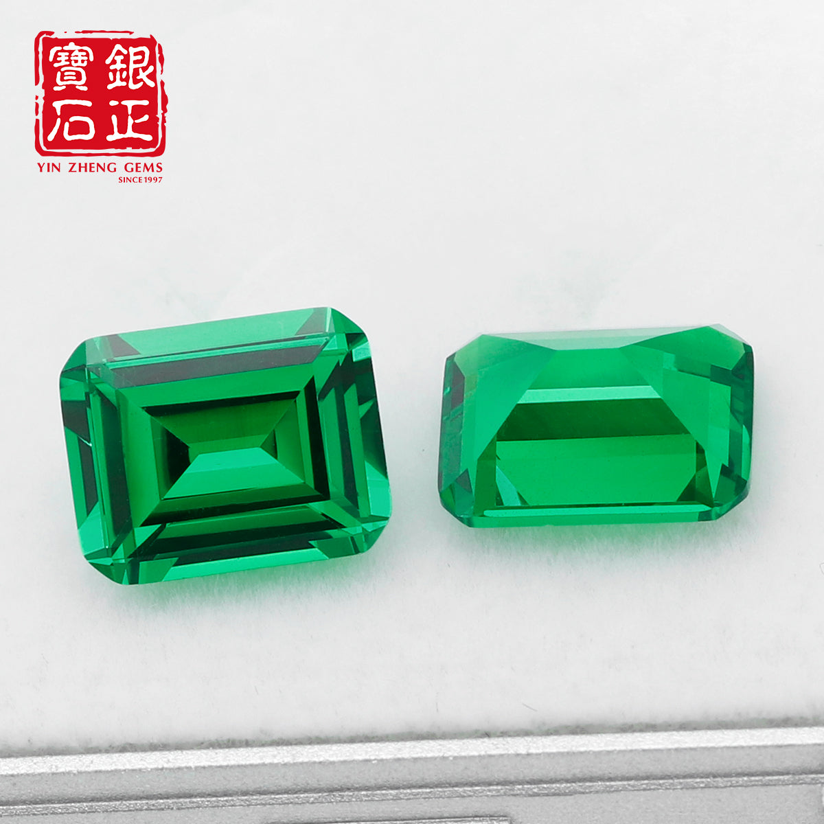 Flame Melted Lab Grown Tsavorite Emerald Cut