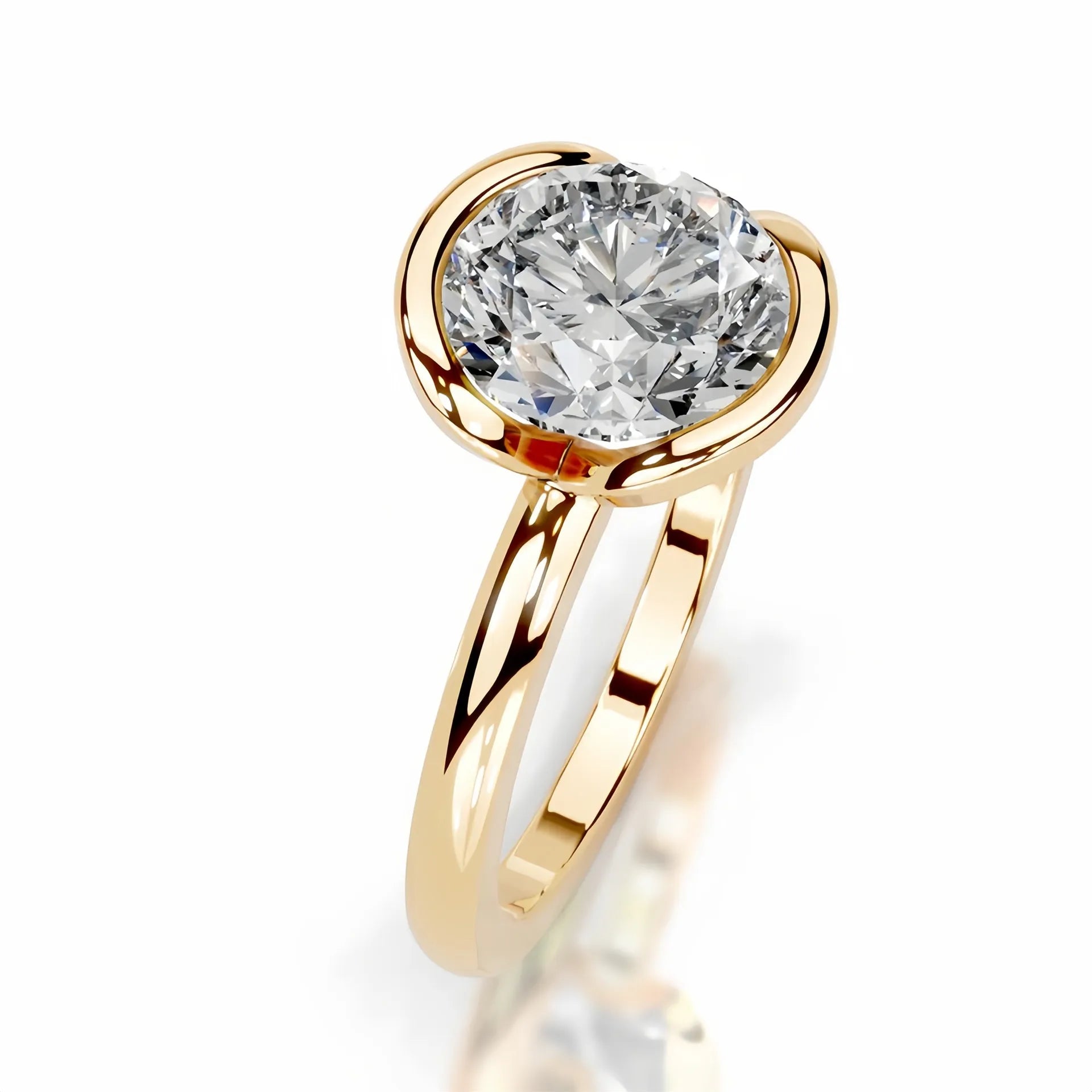 18K Gold Plated S925 Silver Half Bezel D Color 2CT Moissanite Wedding Ring