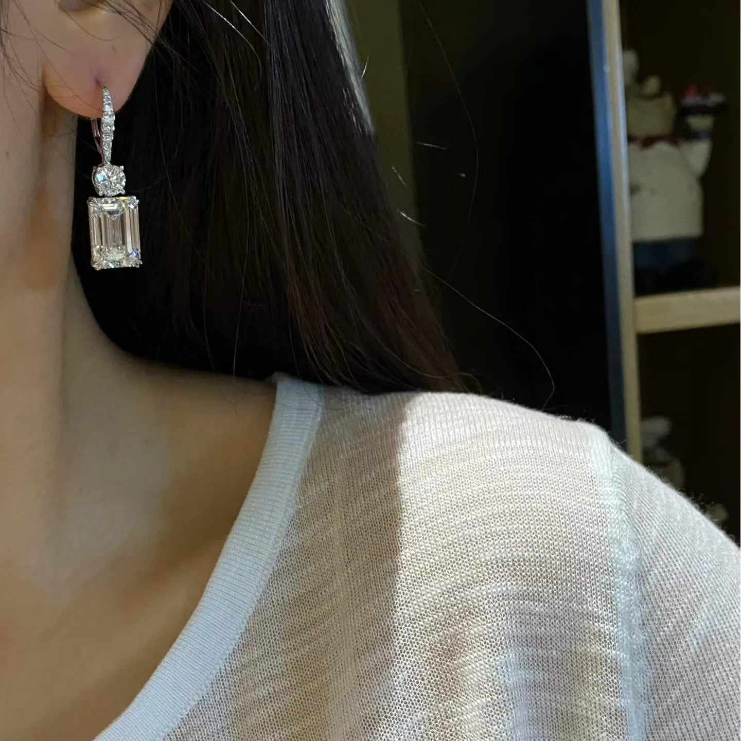 18K Gold Lab Diamond Emerald Cut Drop Earrings