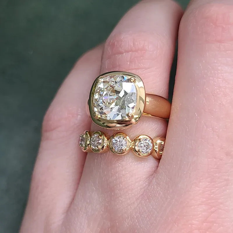0.1CT Full Pave Bezel Set Moissanite Stackable Band Ring | 18K Gold Plated S925 Sterling Silver