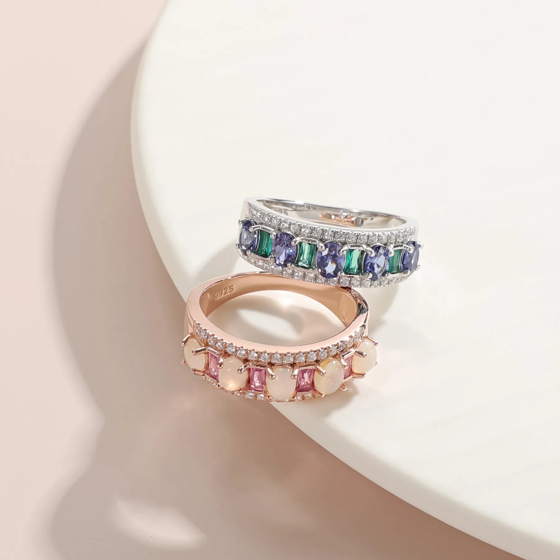 High-End Natural Opal Ring Inlaid With Sapphire Accents| Solid S925 Sterling Silver Australian Opal Fine Jewellery