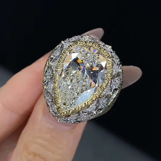 18K Gold Luxury Filigree Lab Grown Diamond Pear Shape Ring