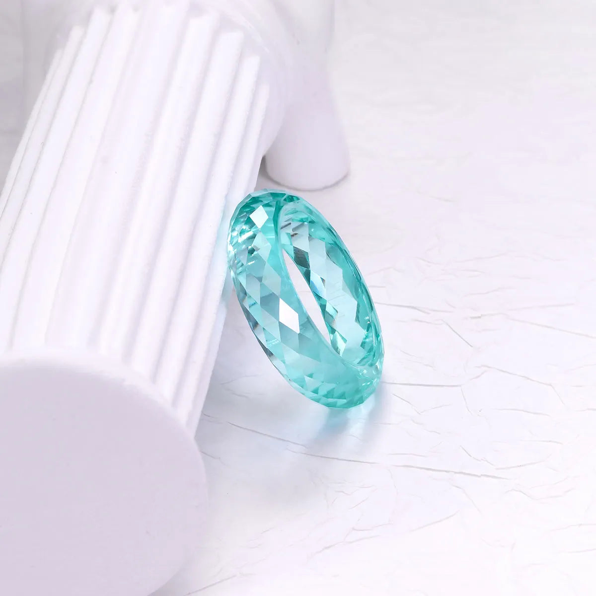 Solid Faceted Lab Grown Paraiba Band Ring All-Gem Zero Metal Fashion Ring| Customizable Unisex Finger Jewelry for Men & Women