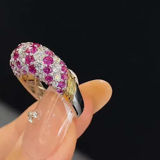 18K Gold Ring With Lab Grown White Diamond & Lab Created Ruby