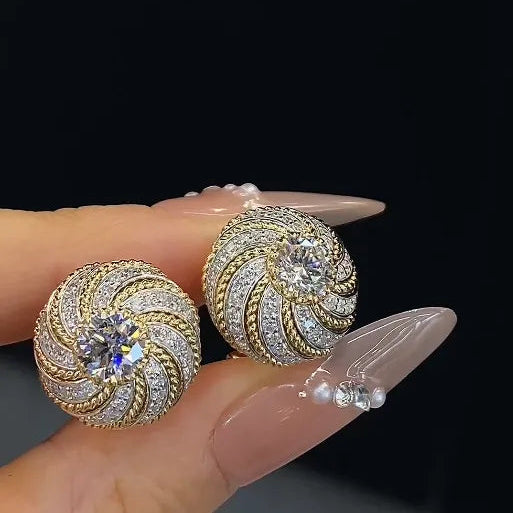 18K Gold Vintage Lab Grown White Diamond Earrings