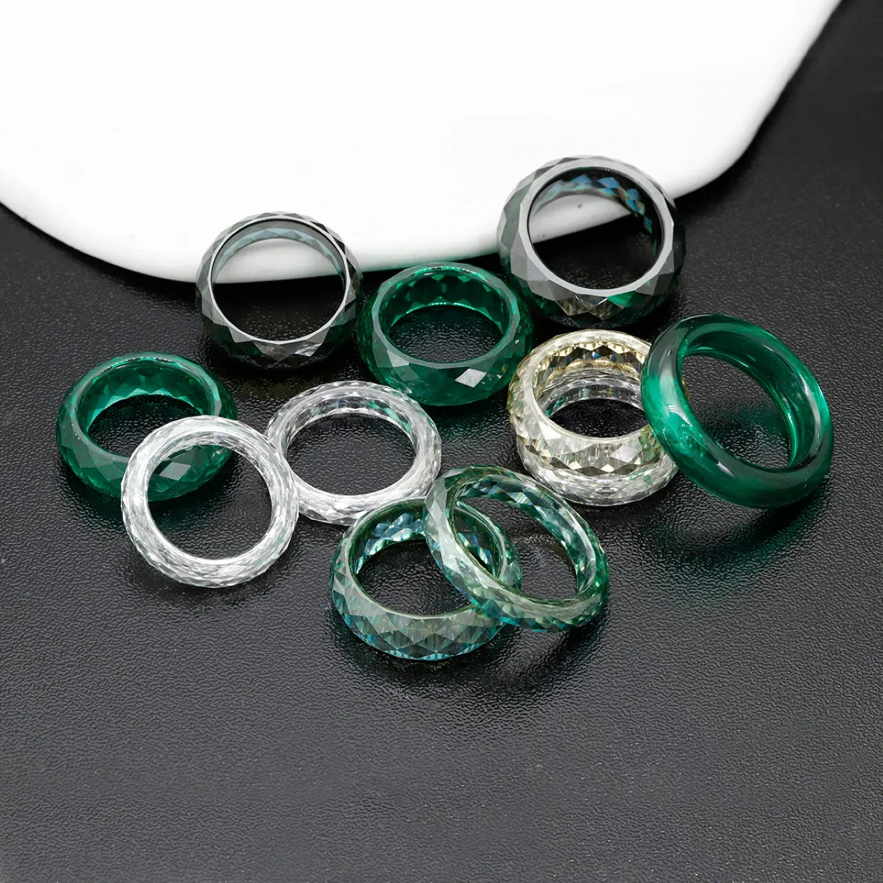 Multi-Color Faceted Moissanite Ring White & Green Moissanite Fashion Band| Customizable Gemstone Jewelry For Men Women