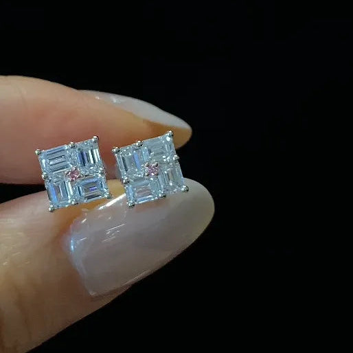 18K Solid Gold Trapezoid‑Cut Lab‑Grown Diamond Stud Earrings