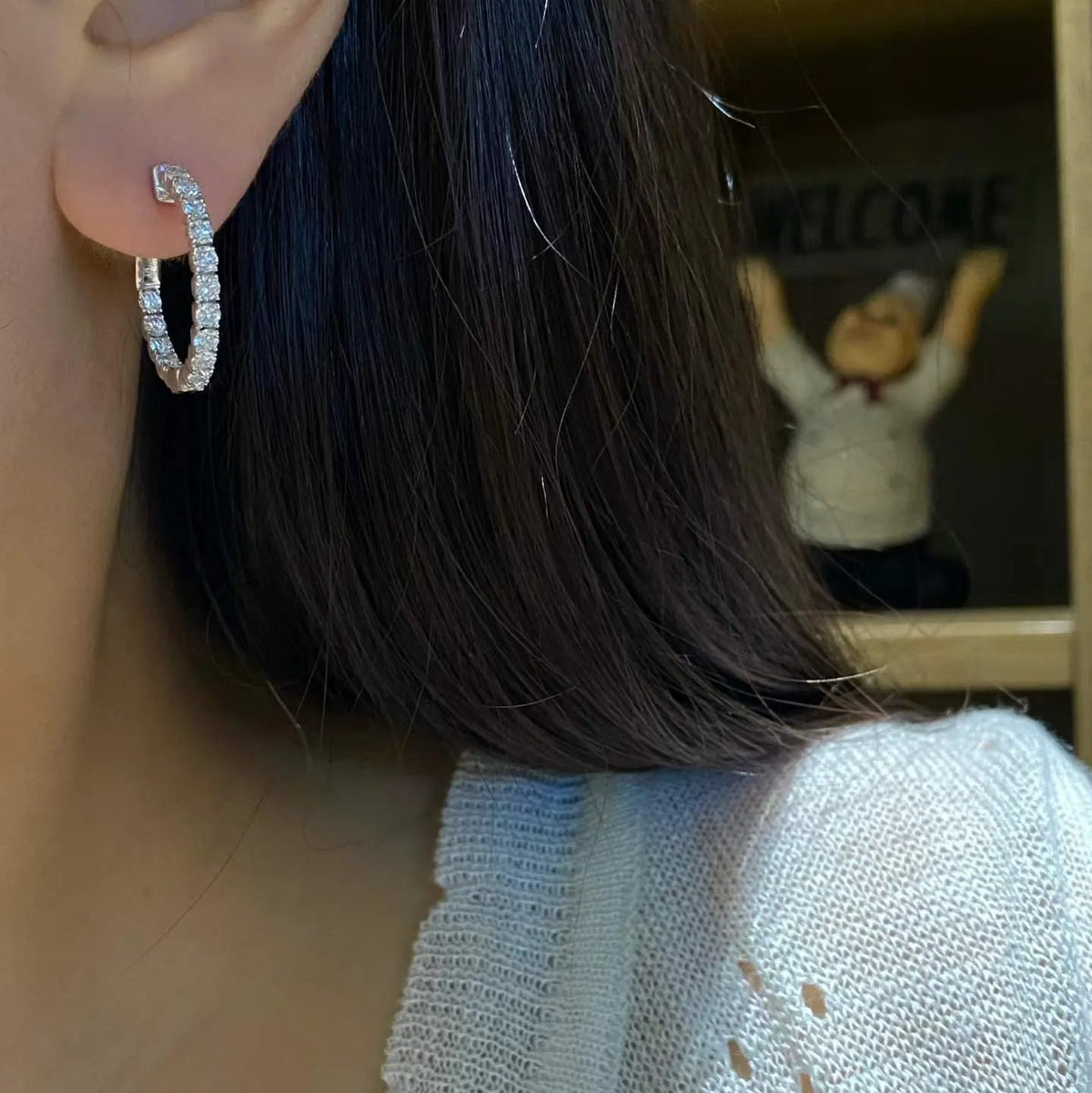 Luxury 18K Gold Full Pavé Round‑Cut Lab‑Grown Diamond Huggie Earrings