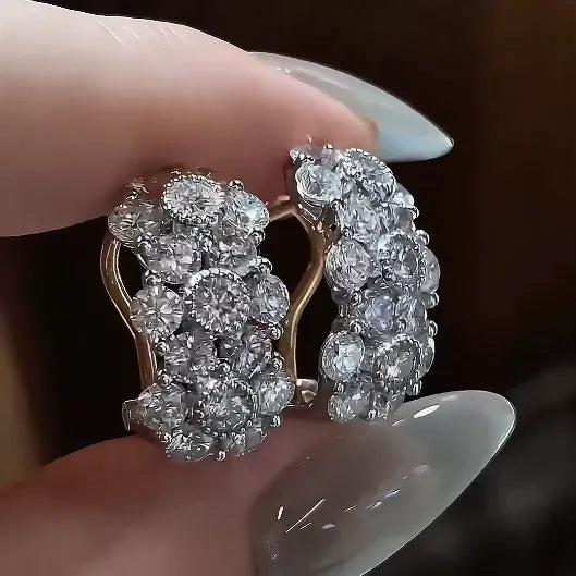18k Gold Lab Grown Diamond Multi-Colored Three-Stone Stud Earrings