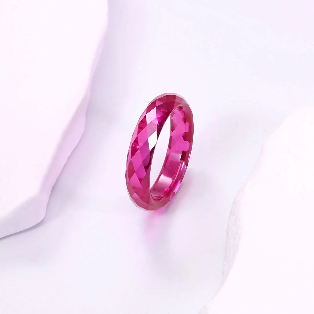 Solid Faceted Lab Grown Ruby Band Ring Customizable Unisex Finger Jewelry For Men Women