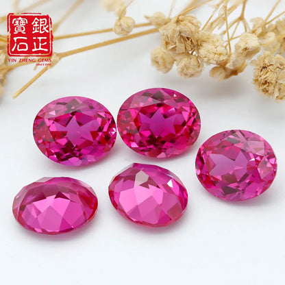Flame Melted Lab Grown Rubellite Oval Shape