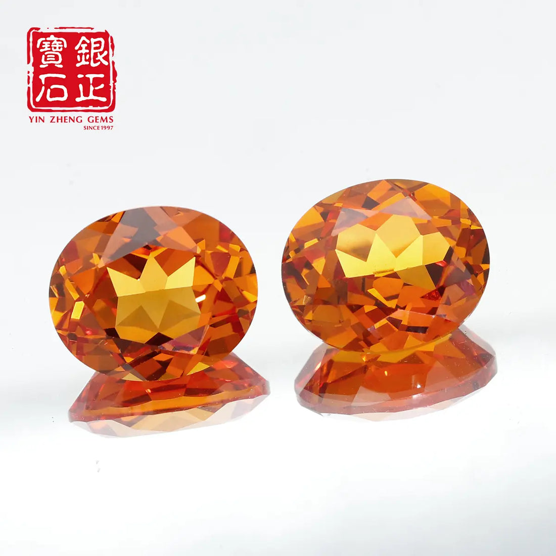 Precision Cut Fanta Orange Color Lab Grown Sapphire Oval Shape