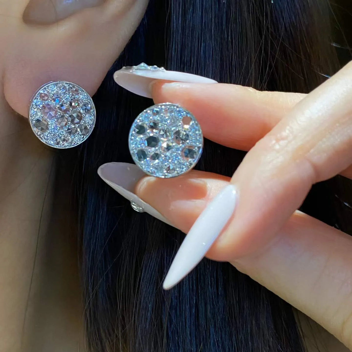 18K Solid Gold Rose Cut Lab-Grown White Diamond Ear Climbers