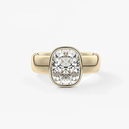 Wide Band Bezel Set 2CT Moissanite Ring | 18K Gold Plated S925 Silver Unisex