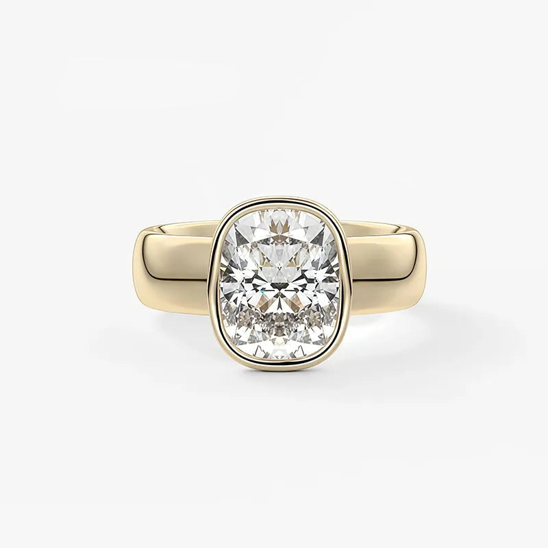 Wide Band Bezel Set 2CT Moissanite Ring | 18K Gold Plated S925 Silver Unisex