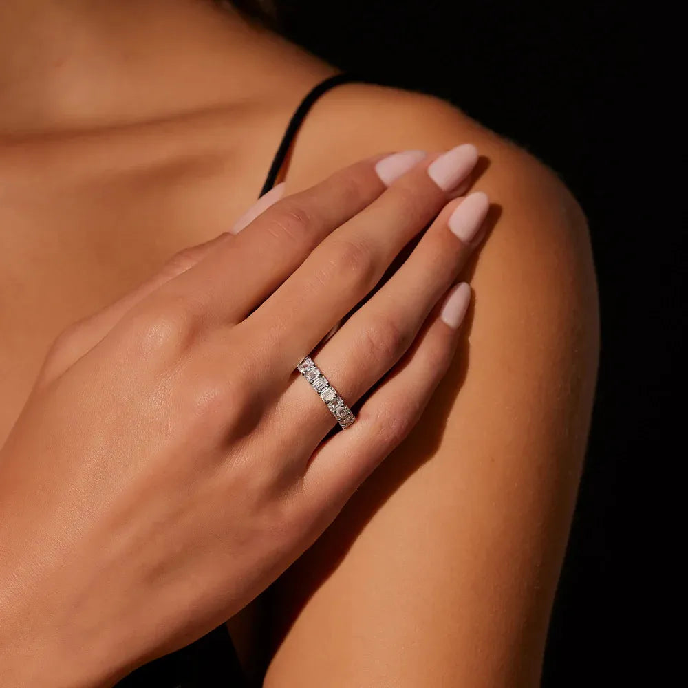10pt 15pt 30pt 50pt Full Pave Stackable Band Ring|Light Luxury Dainty S925 Sterling Silver Moissanite Ring