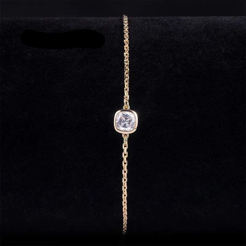 18K Gold Plated S925 Silver Thin Stack Bracelet| 0.5CT Bezel Set Moissanite