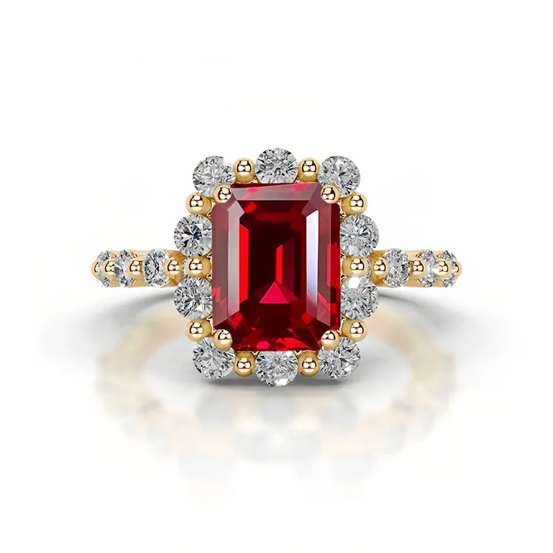 Luxury Pulled Method Lab Grown Ruby Ring| S925 Sterling Silver 18K Gold Plated Fine Color Gem Jewelry