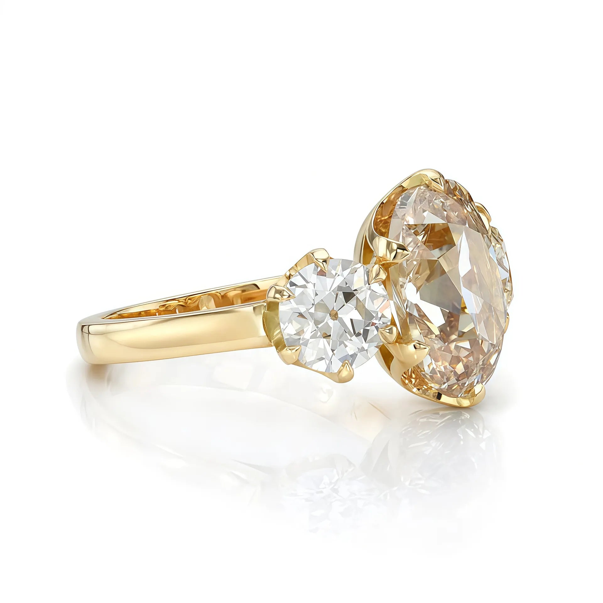 Luxury Three Stone Engagement Ring| 2CT Oval Egg Shape Moissanite| 18K Gold Plated S925 Sterling Silver