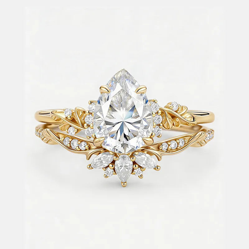 Garden Series - 1.25~1.5CT Pear Cut Moissanite Stackable Bridal Ring Set
