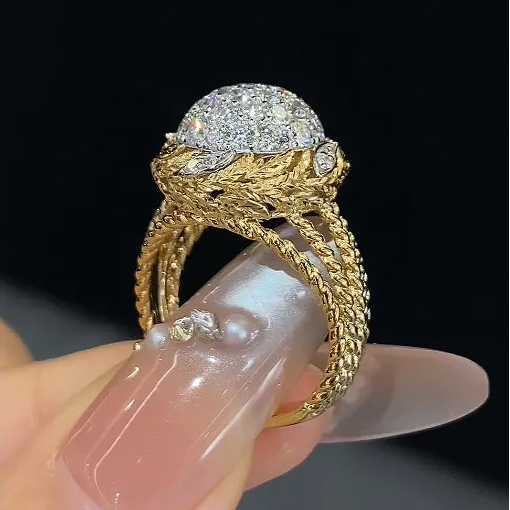 18K Gold Lab Grown Diamond Vintage Bouquet Ring
