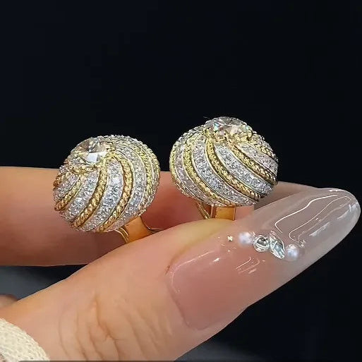 18K Gold Vintage Lab Grown White Diamond Earrings