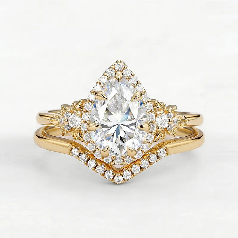 Garden Series - 1CT Pear Cut Moissanite Stackable Bridal Ring Set