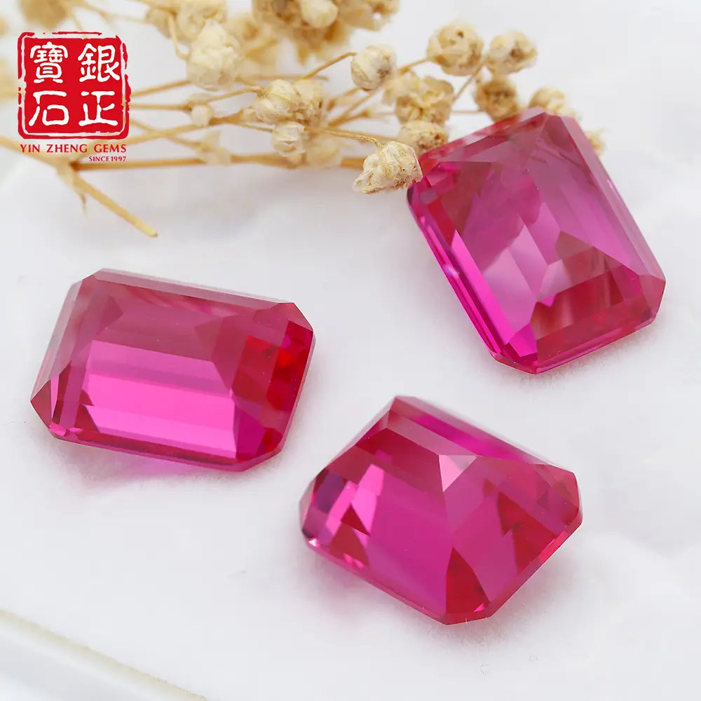 Flame Melted Rubellite Stone Emerald Cut