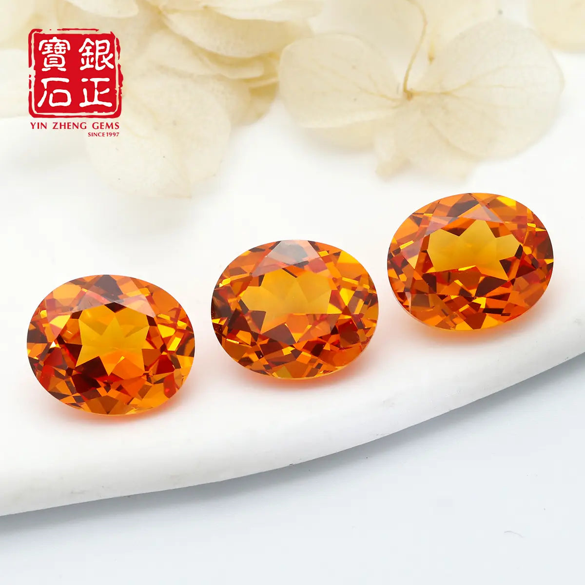 Precision Cut Fanta Orange Color Lab Grown Sapphire Oval Shape