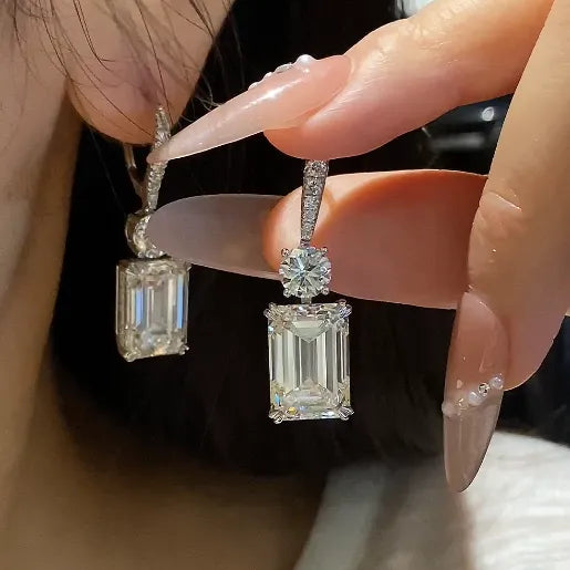 18K Gold Lab Diamond Emerald Cut Drop Earrings
