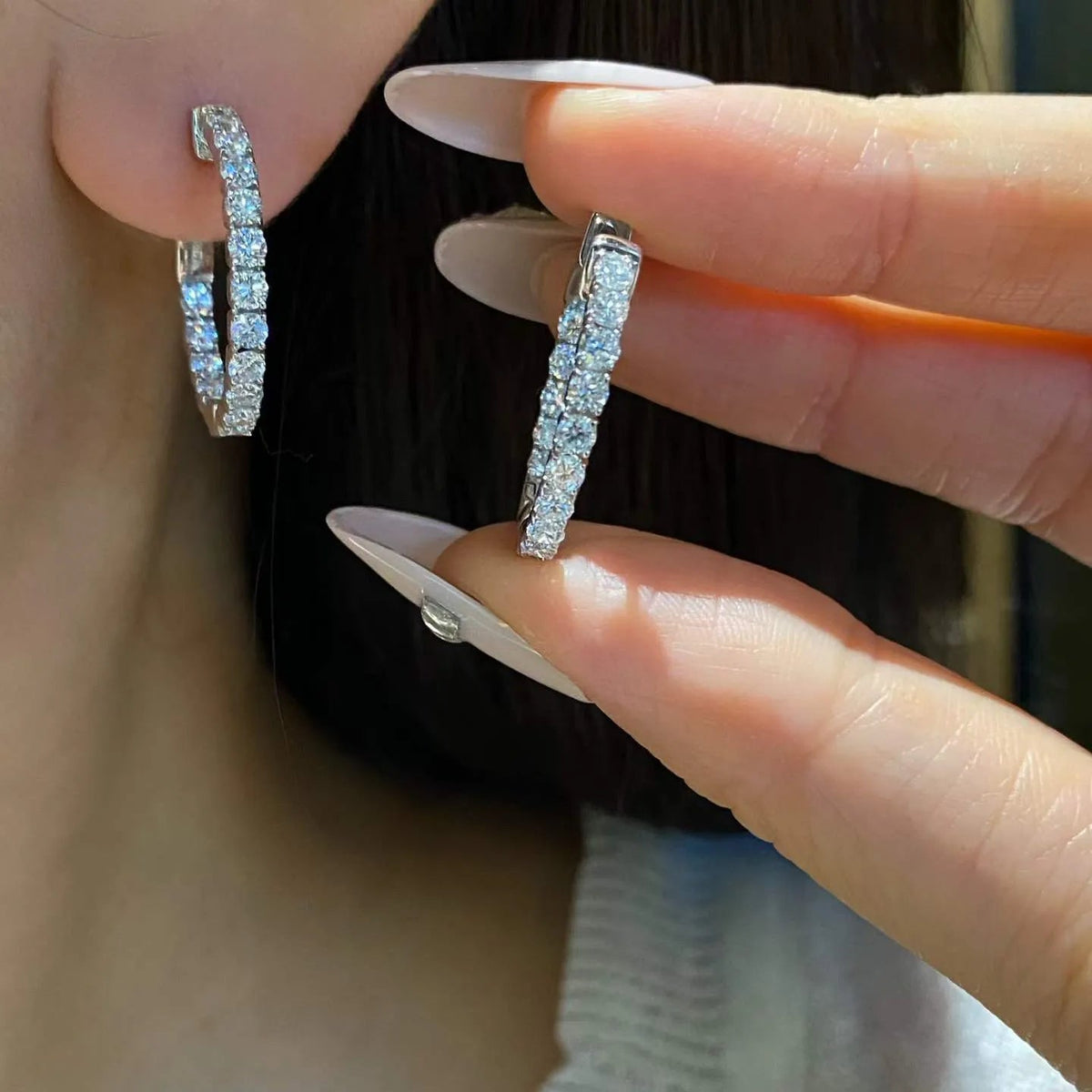 Luxury 18K Gold Full Pavé Round‑Cut Lab‑Grown Diamond Huggie Earrings