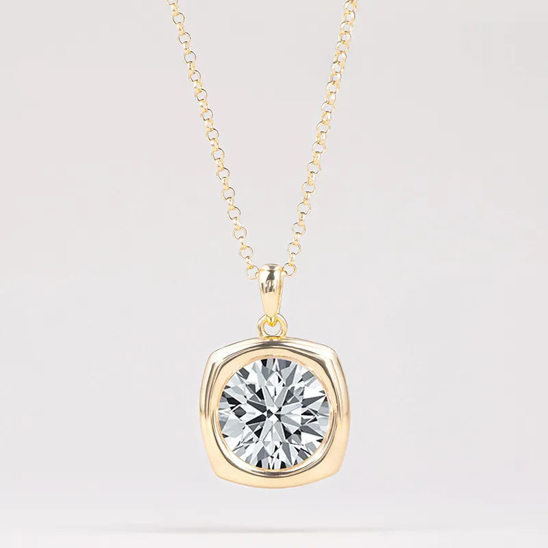 Bezel Set 4CT Moissanite Pendant Necklace S925 Silver