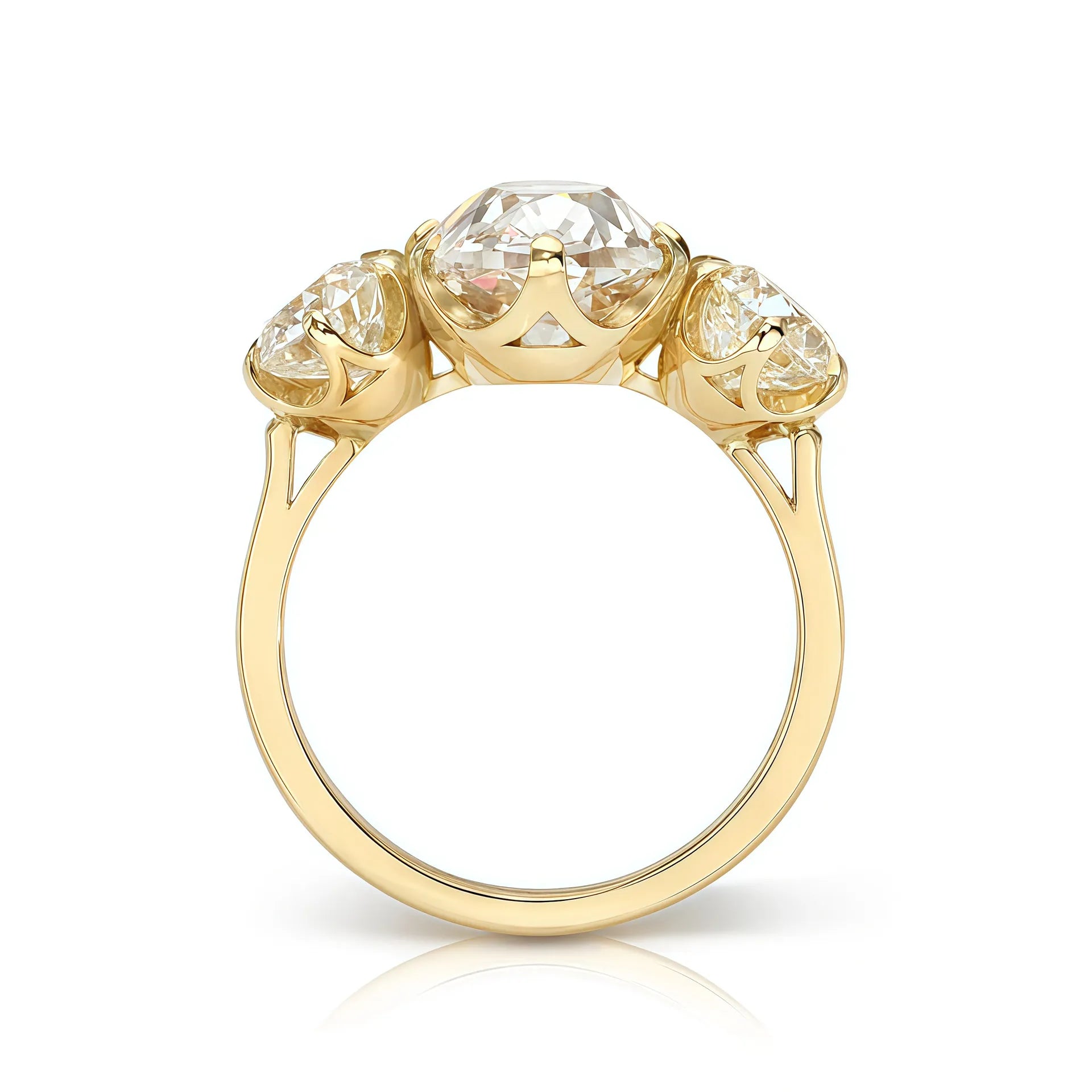Luxury Three Stone Engagement Ring| 2CT Oval Egg Shape Moissanite| 18K Gold Plated S925 Sterling Silver