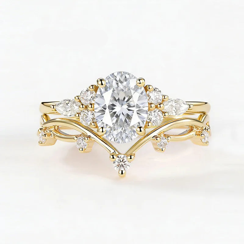Garden Series - 1.5CT Oval Cut Moissanite Stackable Bridal Ring Set