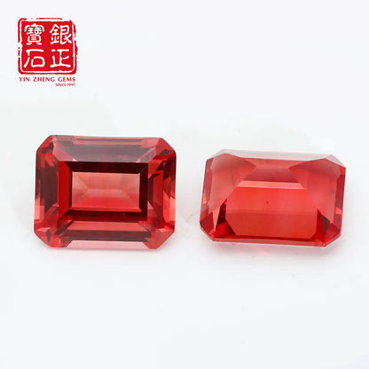 Flame Melted Lab Grown Paparacha Emerald Cut