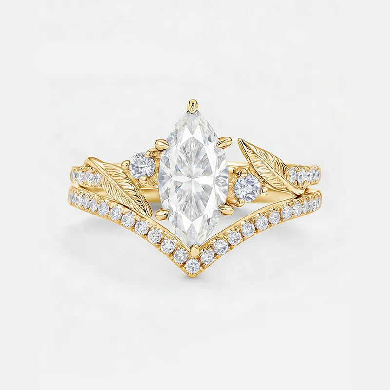 Garden Series - 1-2 Carat Marquise Moissanite Stack Wedding Ring Set | S925 Silver With Gold Plated
