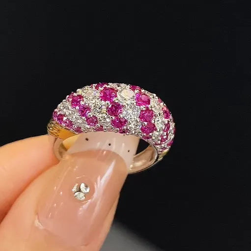 18K Gold Ring With Lab Grown White Diamond & Lab Created Ruby