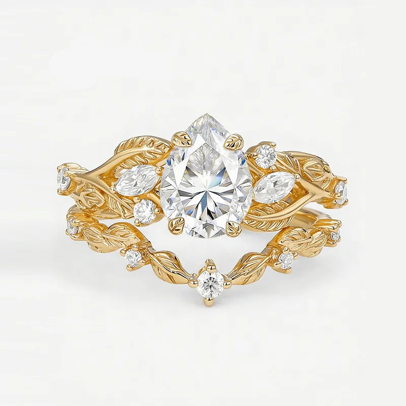 Garden Series - 1.25~1.5CT Pear Cut Moissanite Stackable Bridal Ring Set
