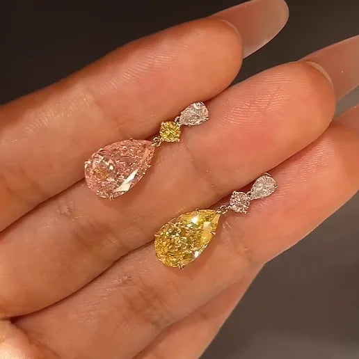 18k Gold Lab Grown Pink Diamond & Lab Grown Yellow Diamond Drop Earrings
