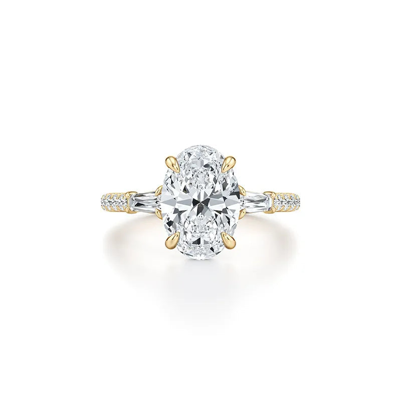 2CT Three Stone Moissanite Ring Women | 18K Gold Plated S925 Silver Luxury Engagement Ring